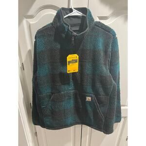 Carhartt Sherpa Fleece Pullover Jacket Men’s M Plaid Green Black 106443 NWT